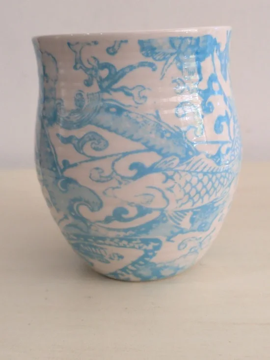 Anthropologie M Alphabet Monogram Ceramic Mug White And Blue - Picture 4 of 7